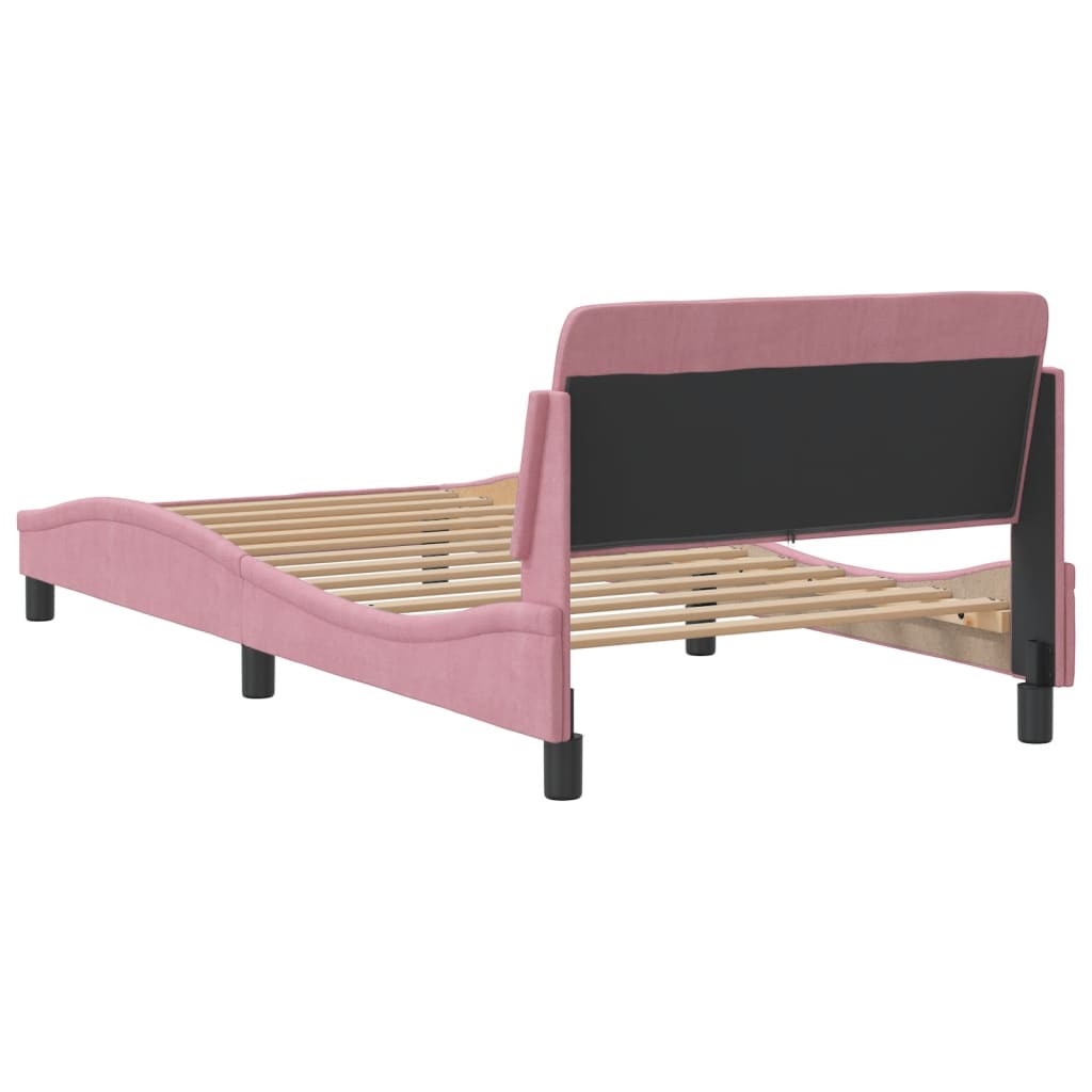 Cadre de lit et tête de lit sans matelas rose 100x200cm velours - XIOS