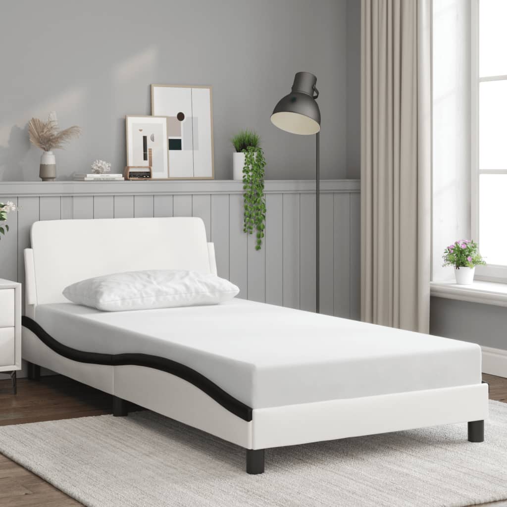 Cadre de lit sans matelas blanc et noir 100x200 cm similicuir - XIOS
