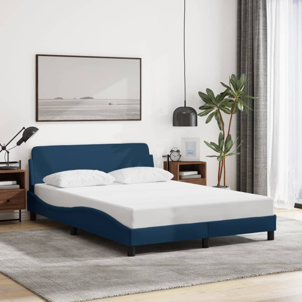Cadre de lit avec tête de lit sans matelas bleu 120x200cm tissu - XIOS