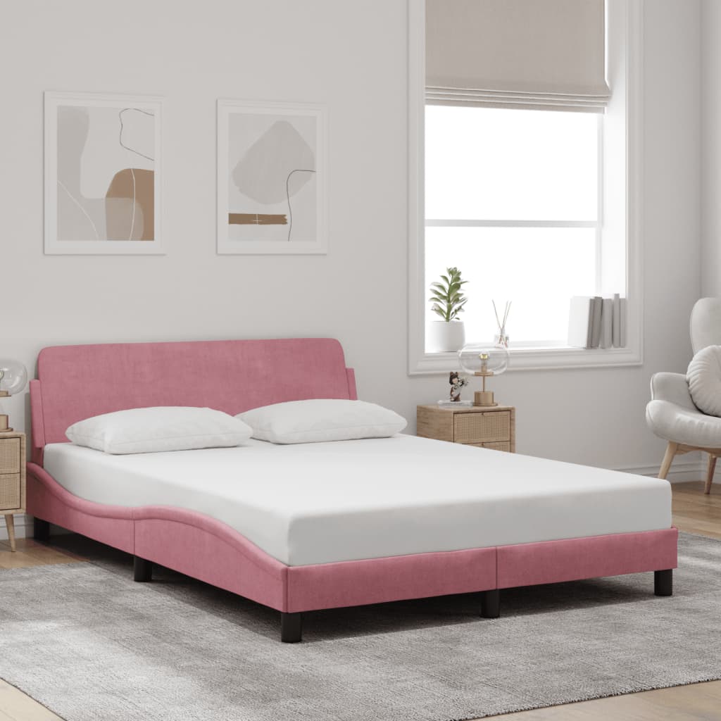 Cadre de lit et tête de lit sans matelas rose 120x200cm velours - XIOS
