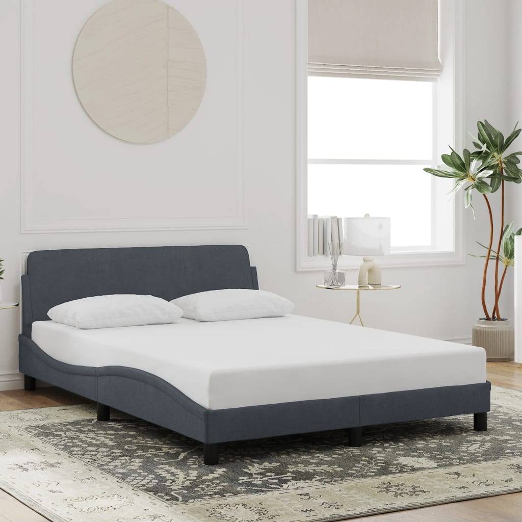 Cadre de lit sans matelas gris foncé 140x190 cm velours - XIOS