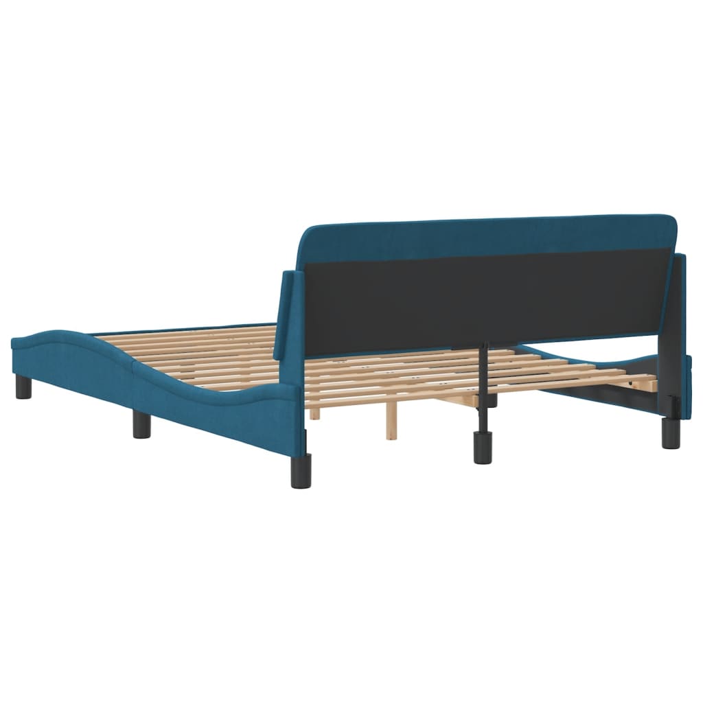 Cadre de lit et tête de lit sans matelas bleu 140x190cm velours - XIOS
