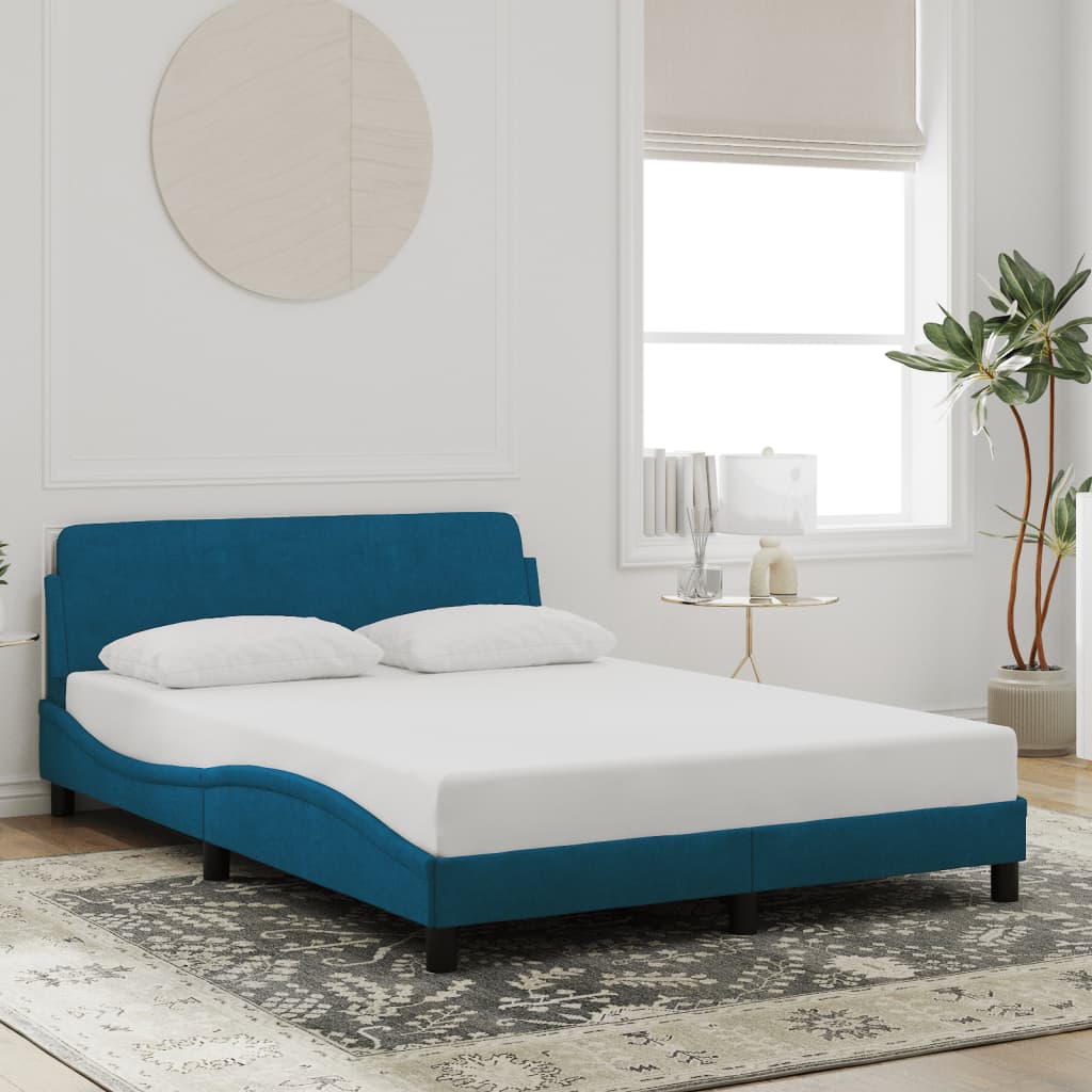 Cadre de lit et tête de lit sans matelas bleu 140x190cm velours - XIOS