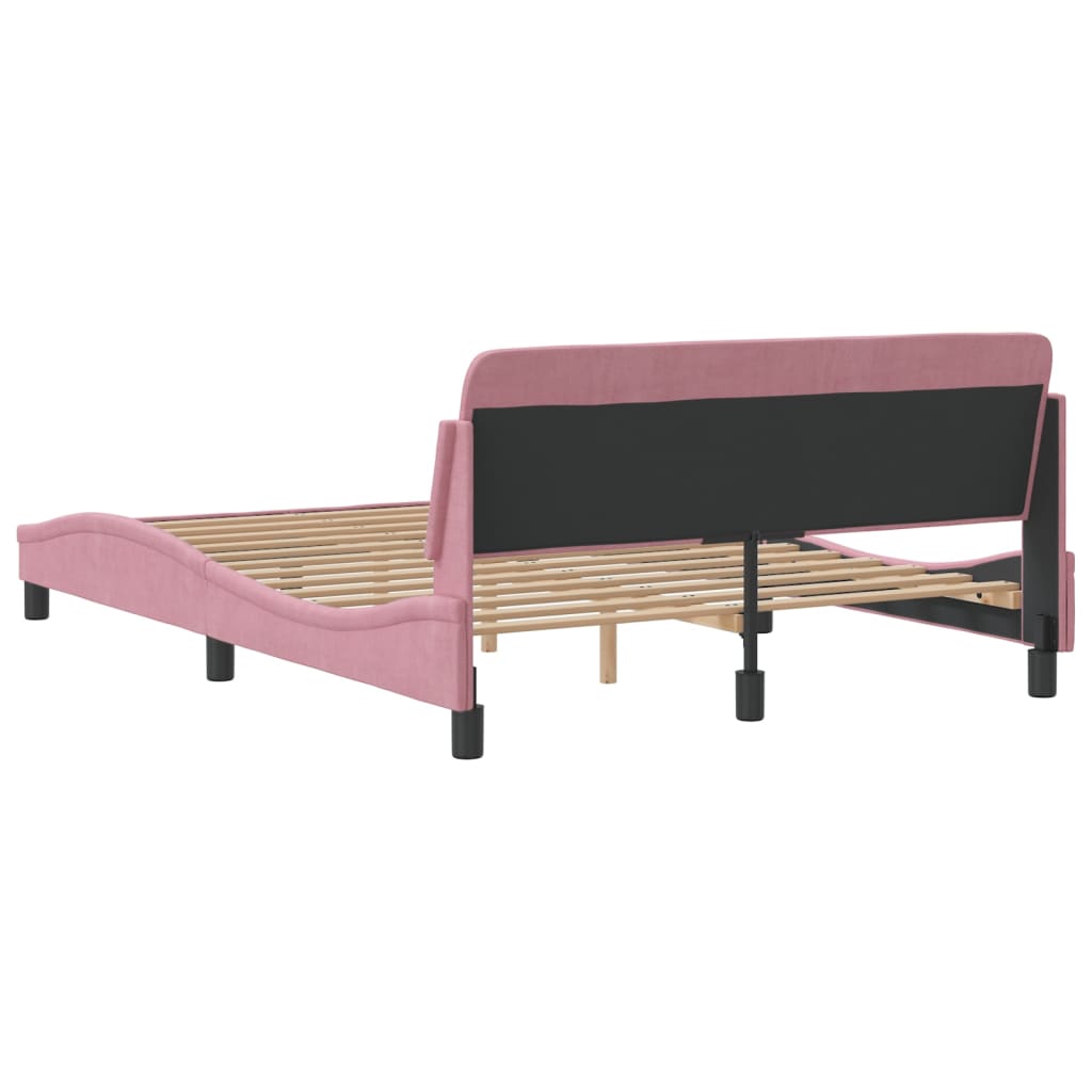 Cadre de lit et tête de lit sans matelas rose 140x190cm velours - XIOS