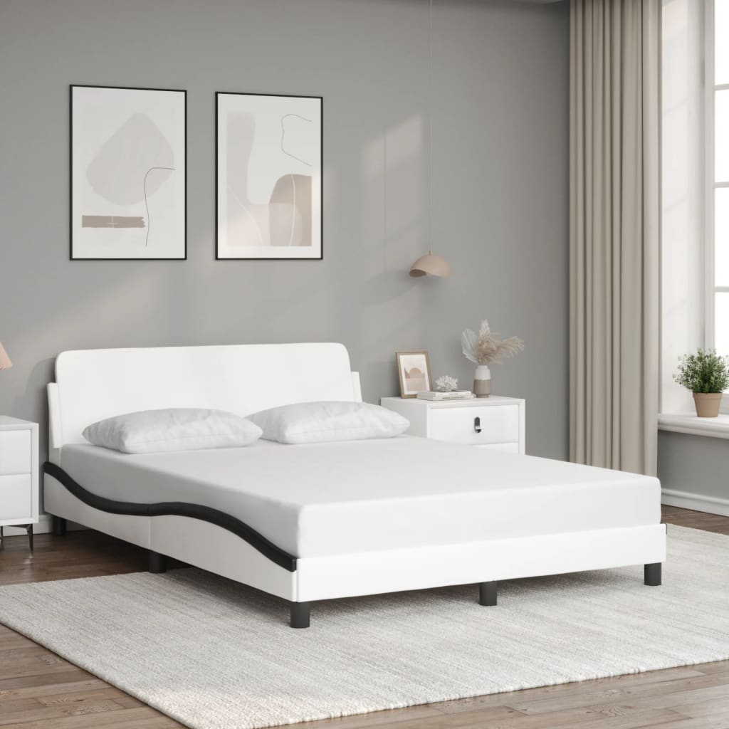 Cadre de lit sans matelas blanc et noir 140x190 cm similicuir - XIOS