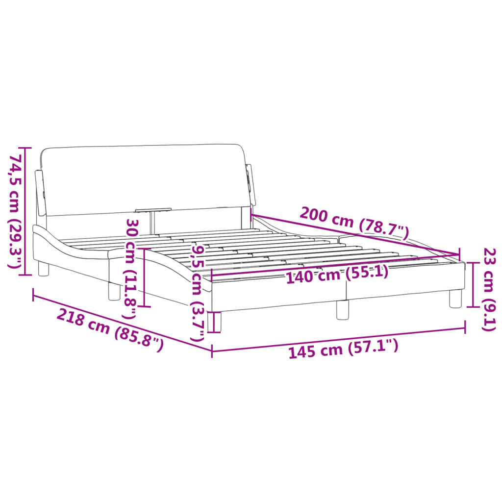 Cadre de lit sans matelas gris clair 140x200 cm velours - XIOS