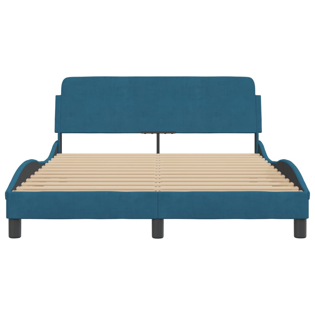 Cadre de lit et tête de lit sans matelas bleu 140x200cm velours - XIOS
