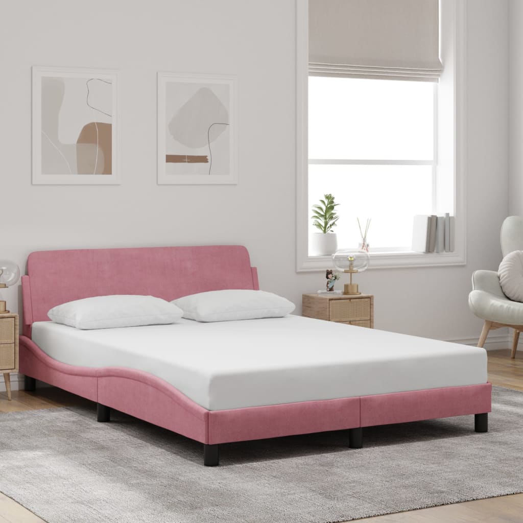 Cadre de lit et tête de lit sans matelas rose 140x200cm velours - XIOS