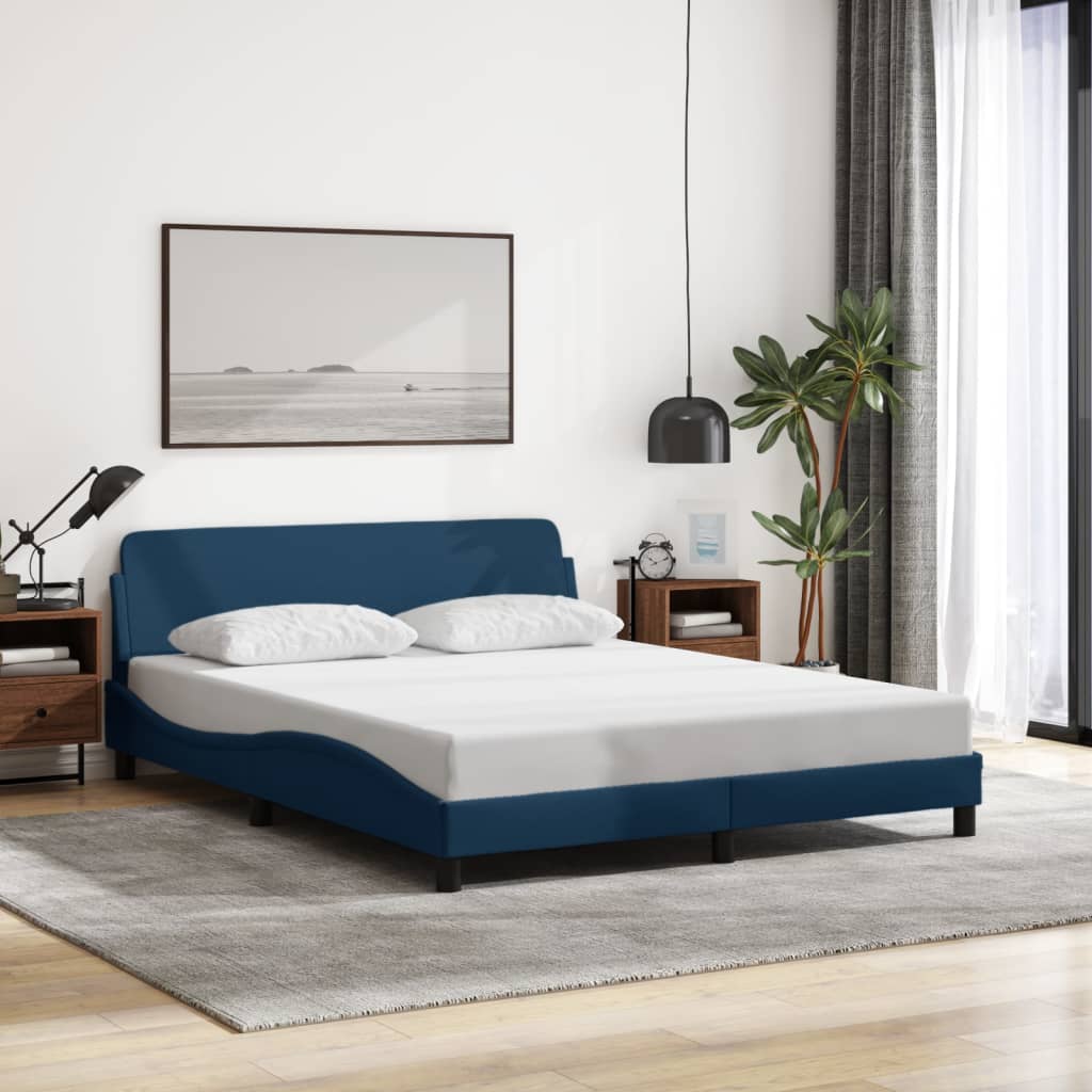 Cadre de lit avec tête de lit sans matelas bleu 160x200cm tissu - XIOS