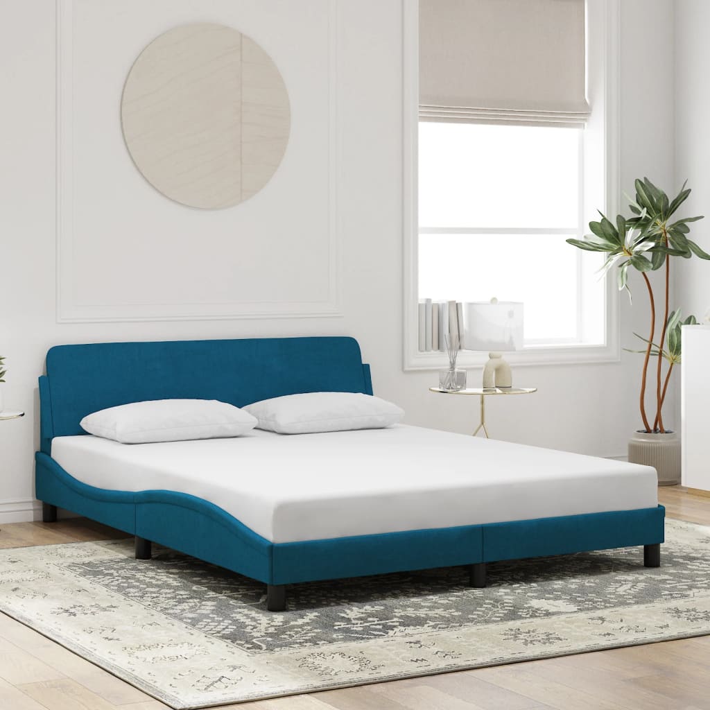 Cadre de lit et tête de lit sans matelas bleu 160x200cm velours - XIOS