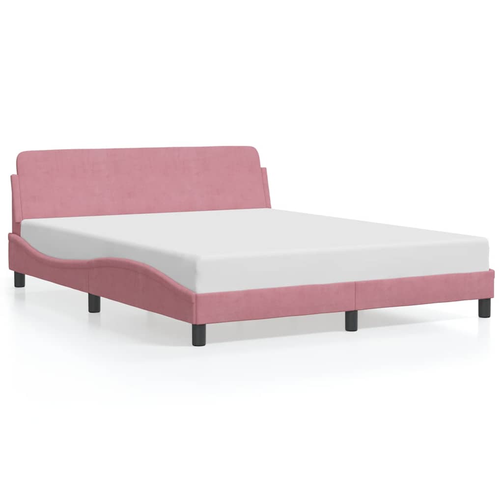 Cadre de lit avec tête de lit Dover rose 160x200cm velours - XIOS