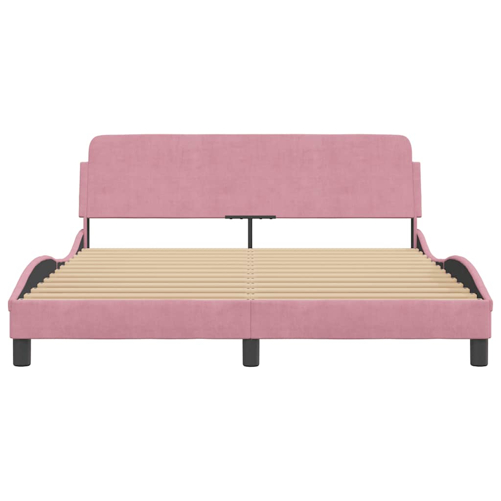 Cadre de lit avec tête de lit Dover rose 160x200cm velours - XIOS