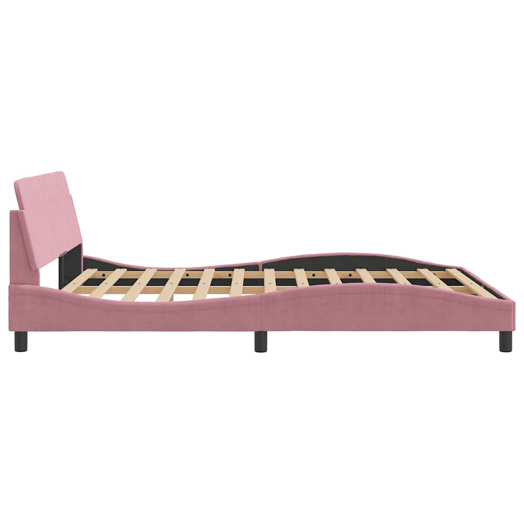 Cadre de lit avec tête de lit Dover rose 160x200cm velours - XIOS