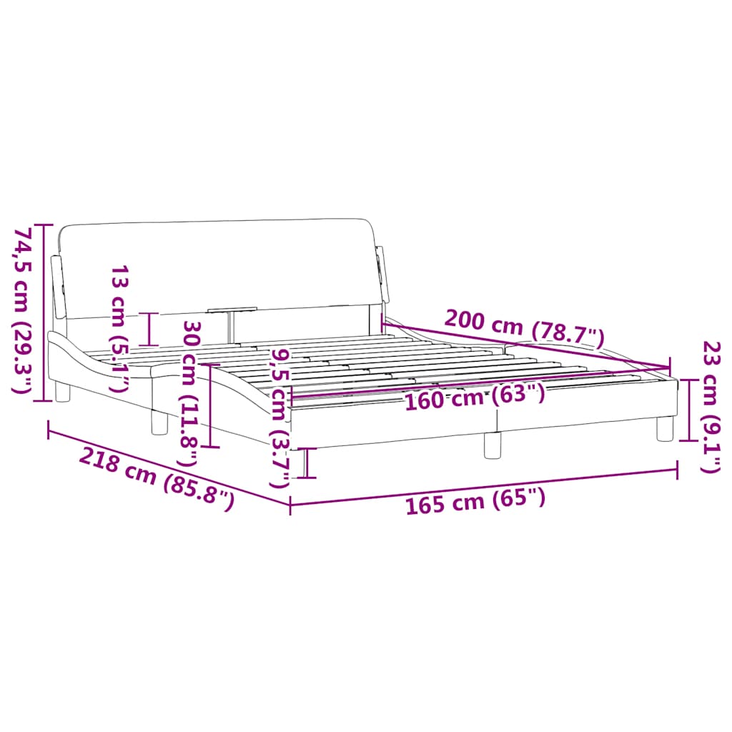 Cadre de lit avec tête de lit Dover rose 160x200cm velours - XIOS