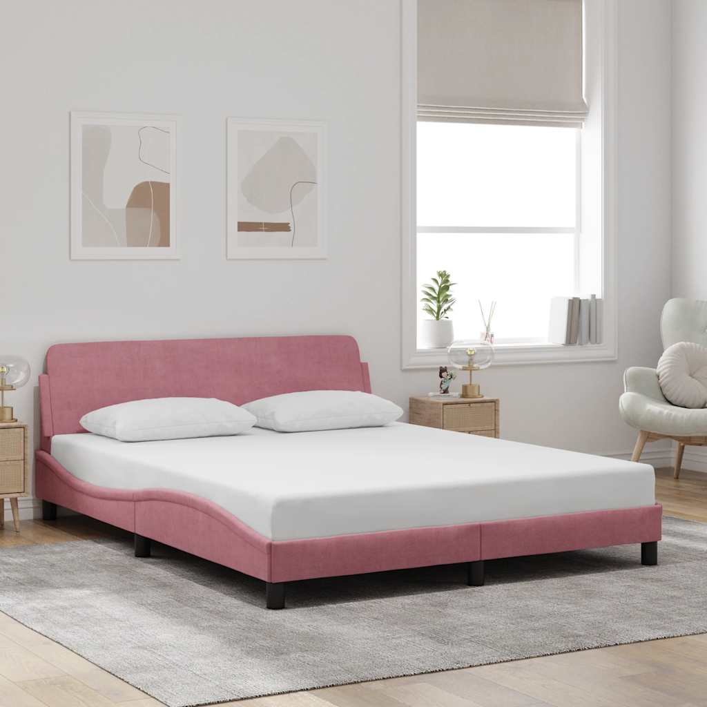 Cadre de lit avec tête de lit Dover rose 160x200cm velours - XIOS