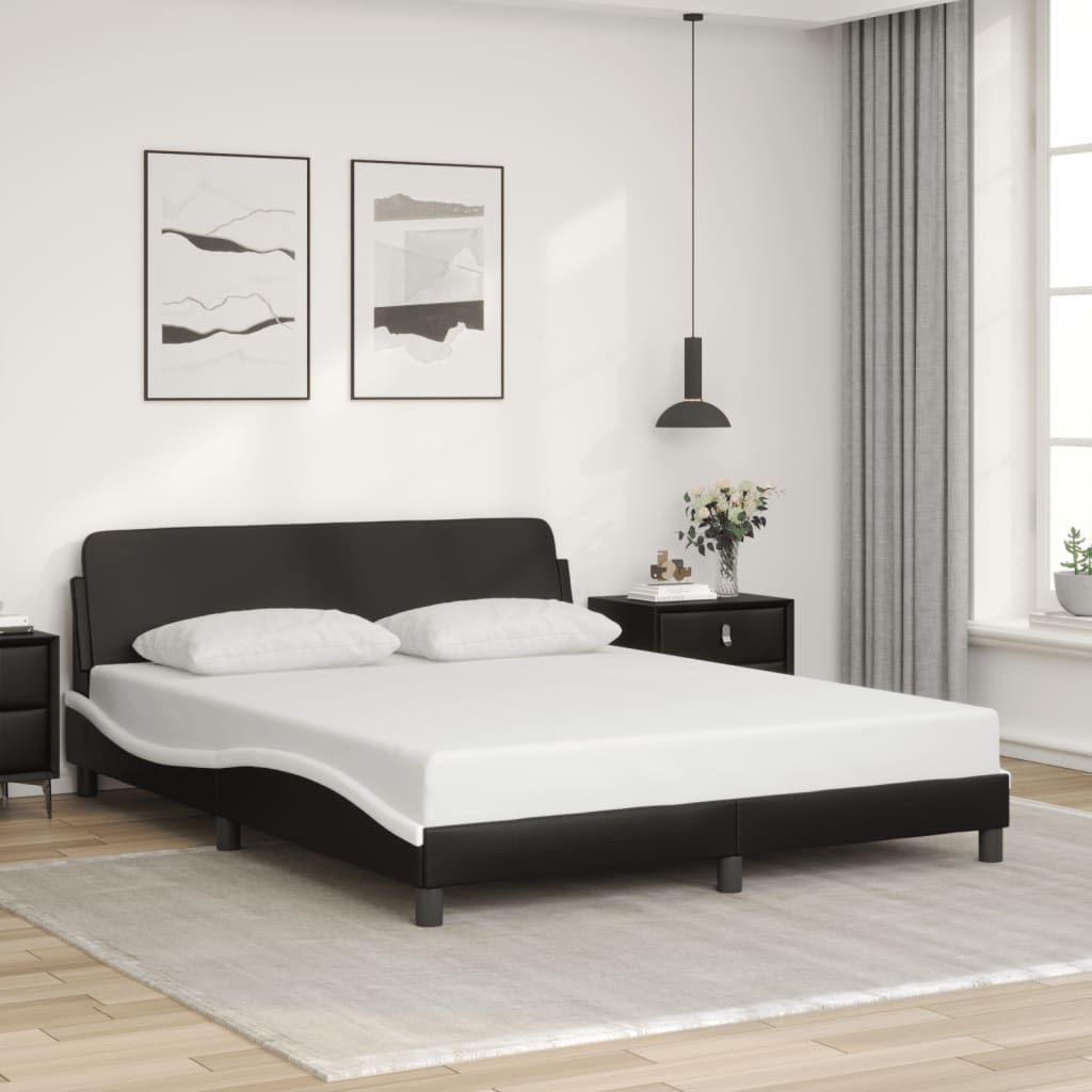 Cadre de lit sans matelas noir et blanc 160x200 cm similicuir - XIOS