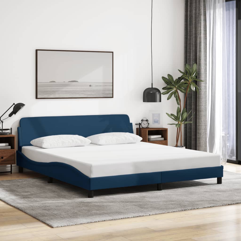 Cadre de lit avec tête de lit sans matelas bleu 180x200cm tissu - XIOS