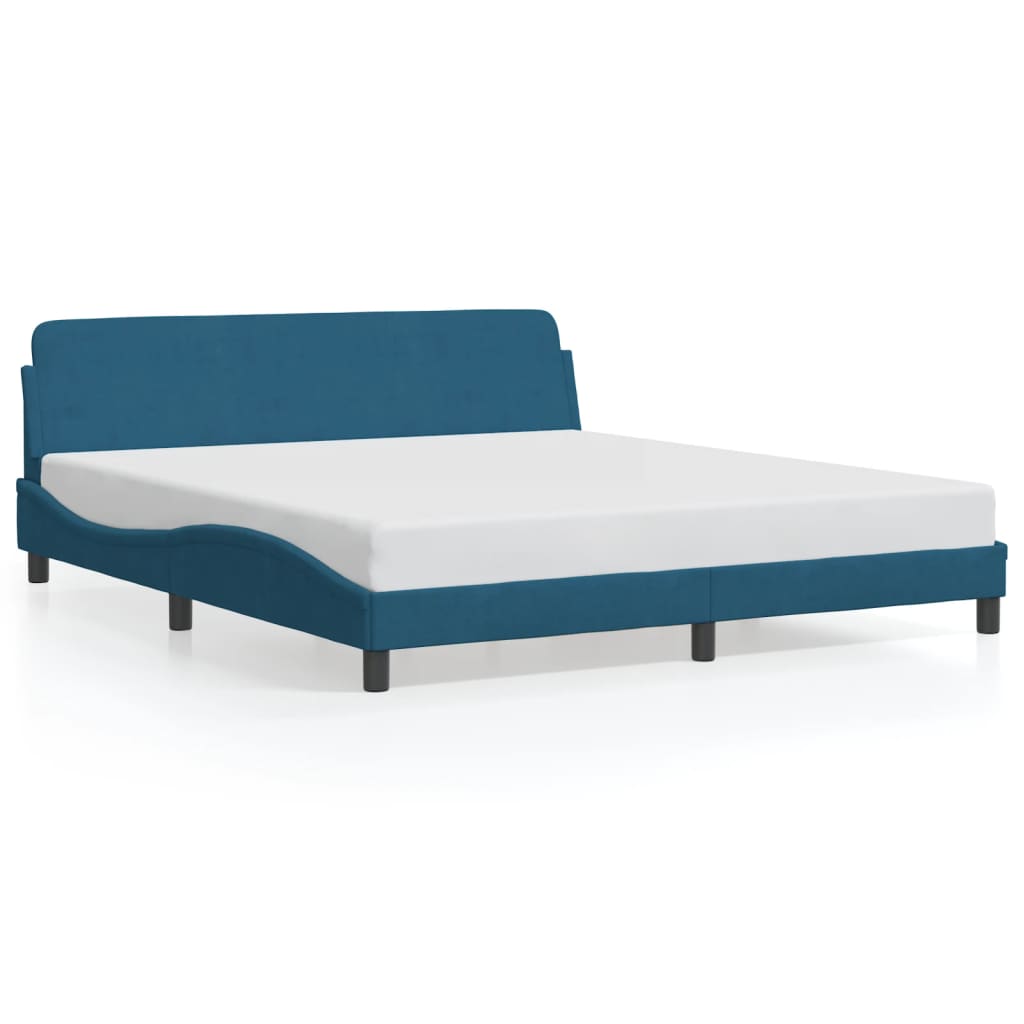 Cadre de lit et tête de lit sans matelas bleu 180x200cm velours - XIOS
