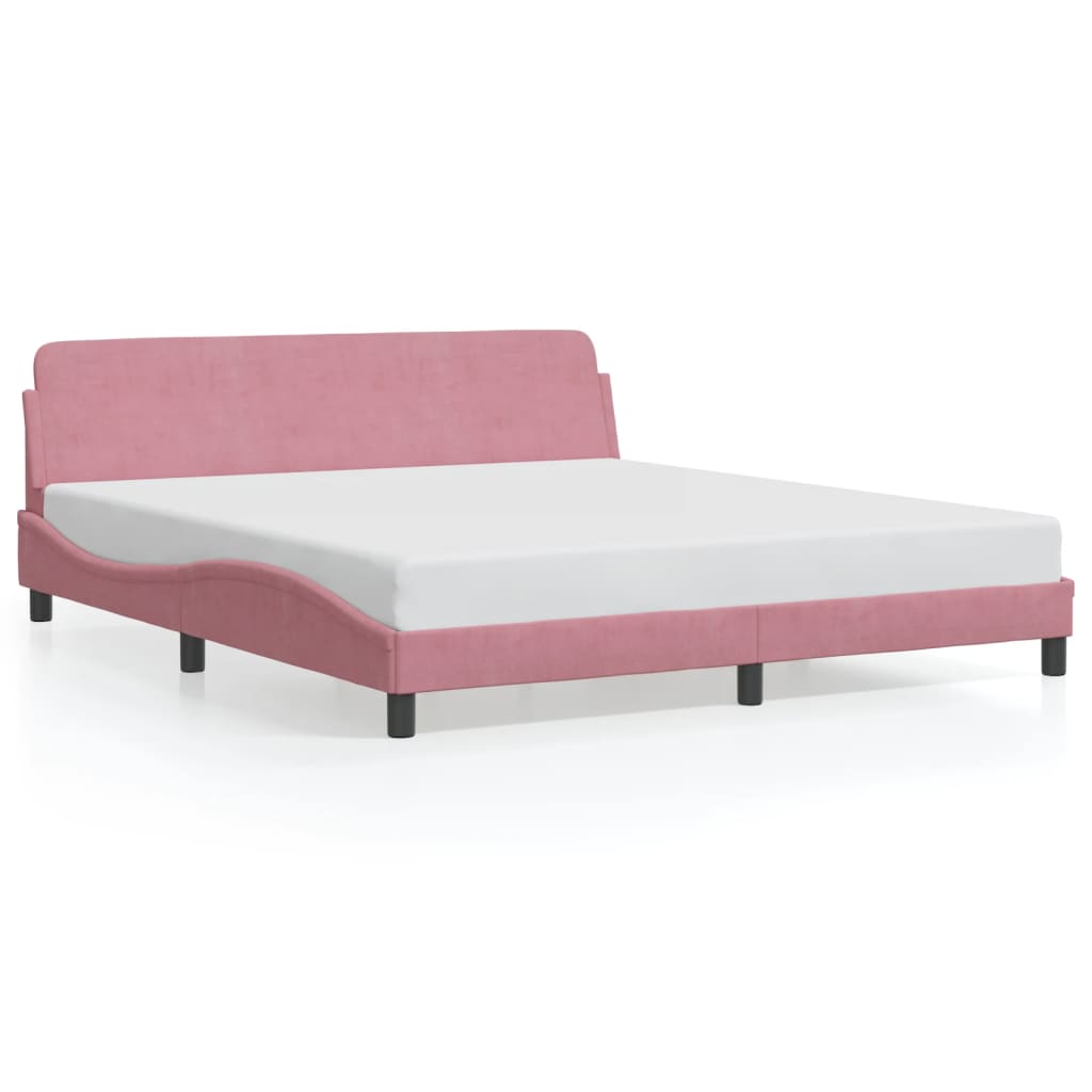 Cadre de lit et tête de lit sans matelas rose 180x200cm velours - XIOS