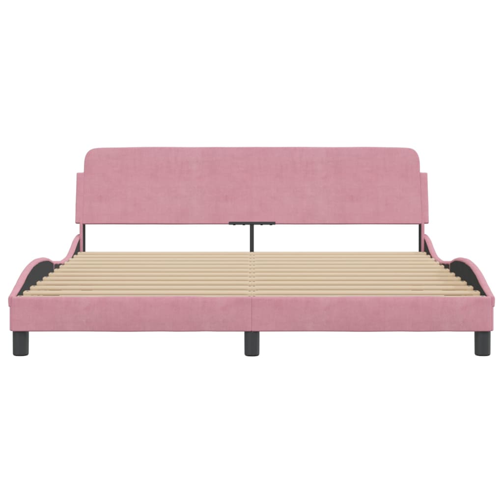 Cadre de lit et tête de lit sans matelas rose 180x200cm velours - XIOS