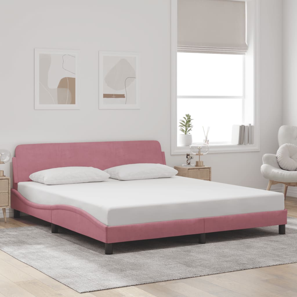 Cadre de lit et tête de lit sans matelas rose 180x200cm velours - XIOS