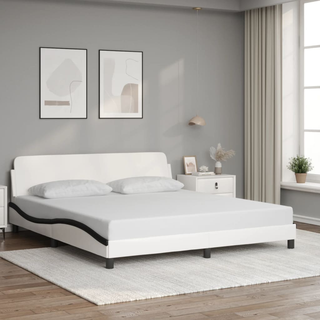 Cadre de lit sans matelas blanc et noir 180x200 cm similicuir - XIOS