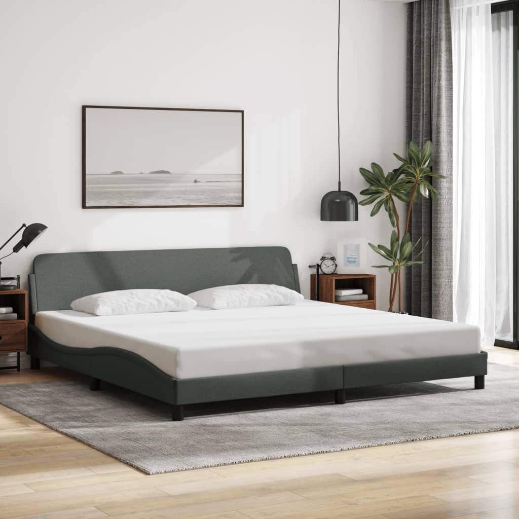 Cadre de lit sans matelas gris foncé 200x200 cm tissu - XIOS