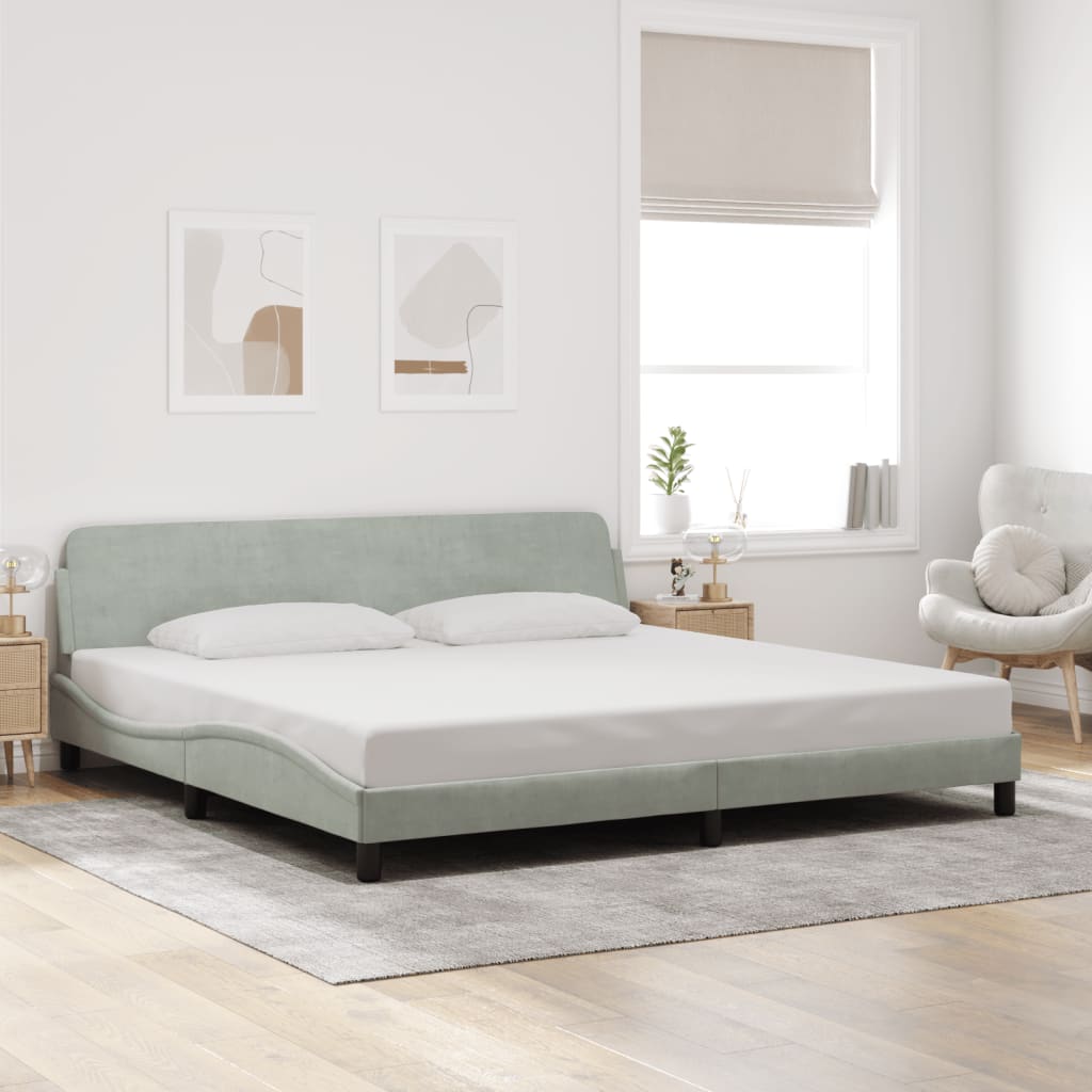 Cadre de lit sans matelas gris clair 200x200 cm velours - XIOS