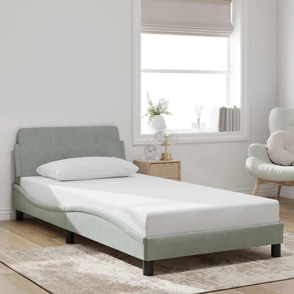Cadre de lit Dover gris clair 100x190 cm velours - XIOS