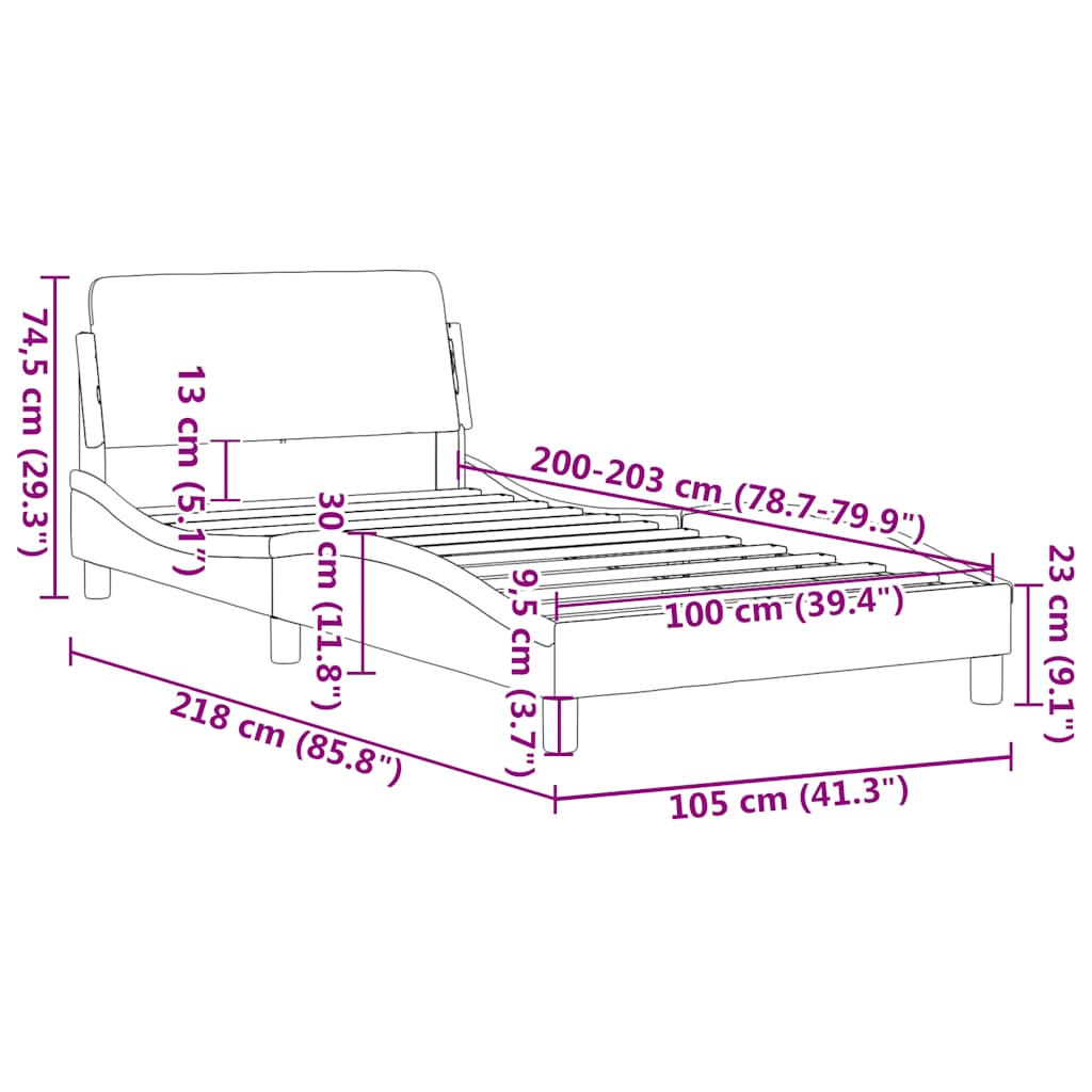 Cadre de lit Dover gris clair 100x203 cm velours - XIOS