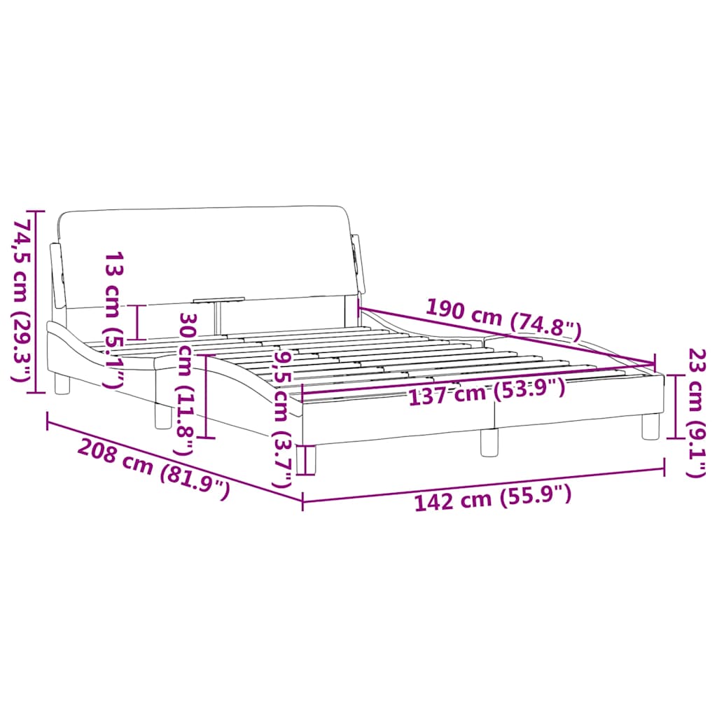 Cadre de lit Dover gris foncé 137x190 cm velours - XIOS
