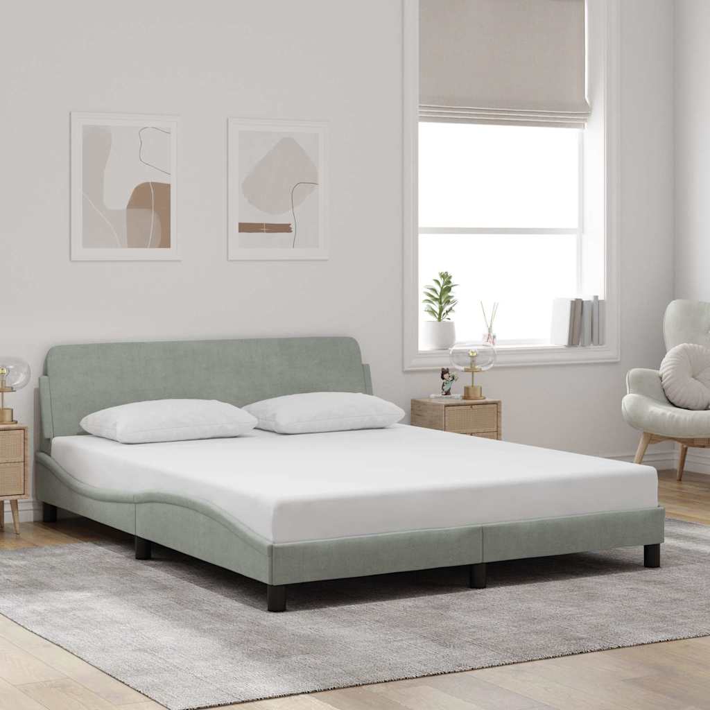 Cadre de lit Dover gris clair 152x203 cm velours - XIOS