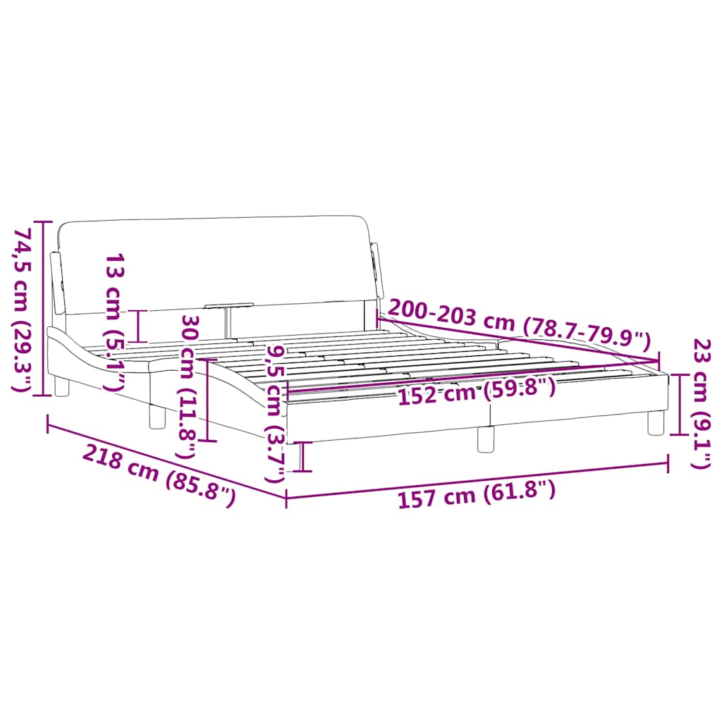 Cadre de lit Dover gris foncé 152x203 cm velours - XIOS