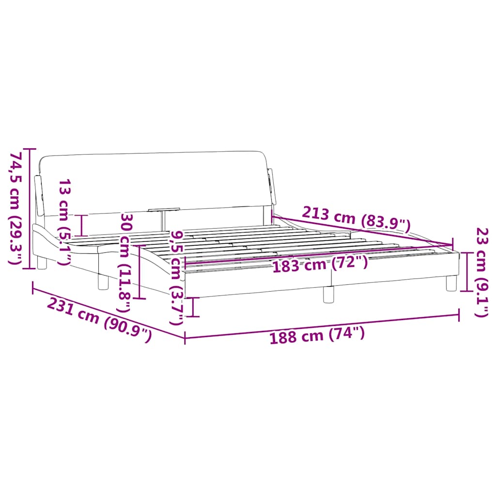 Cadre de lit Dover gris clair 183x213 cm velours - XIOS