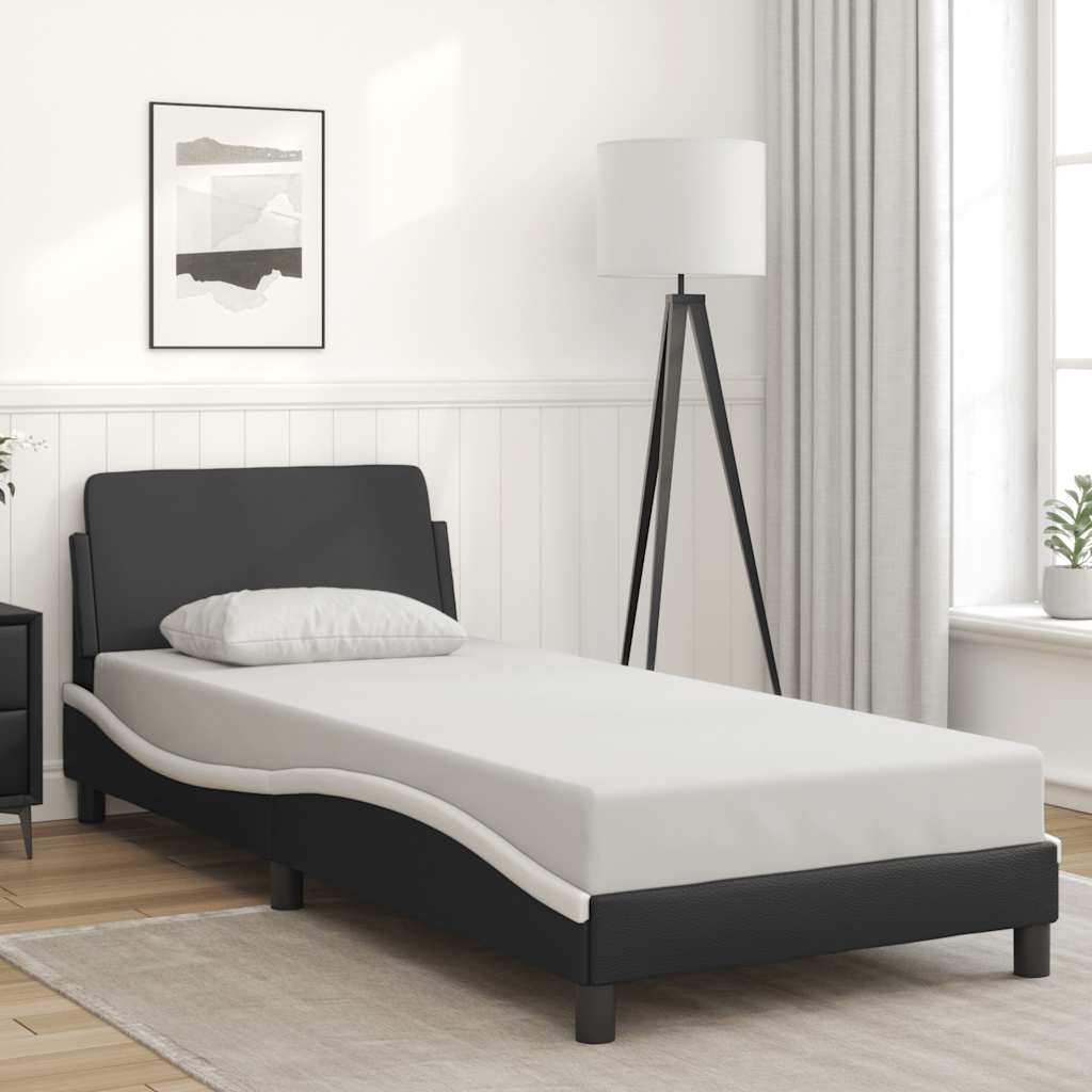Cadre de lit Dover noir et blanc 90x190 cm en similicuir - XIOS