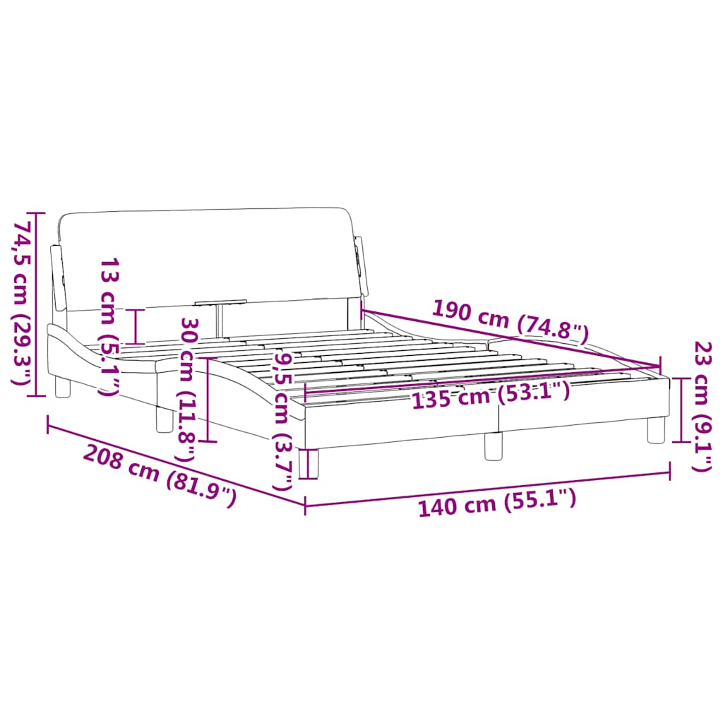 Cadre de lit Dover Gris clair 135 x 190 cm velours - XIOS