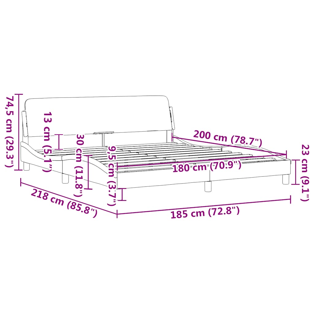 Cadre de lit Dover Gris foncé 180x200 cm tissu - XIOS