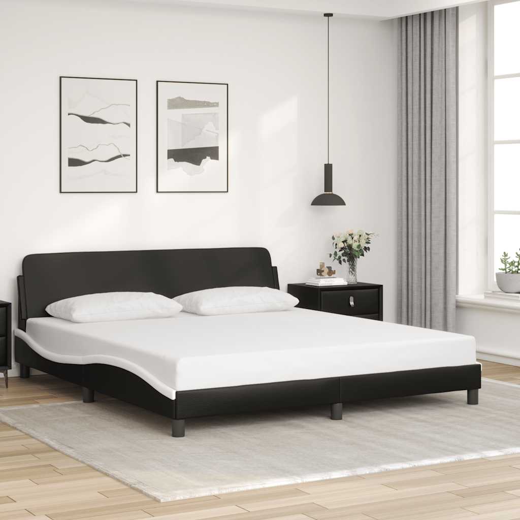 Cadre de lit Dover noir et blanc 180x200 cm en similicuir - XIOS