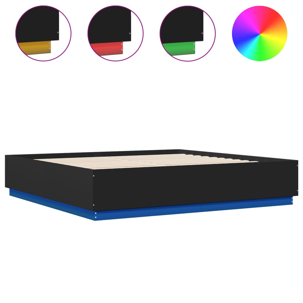 Cadre de lit avec LED sans matelas noir 200x200 cm - XIOS