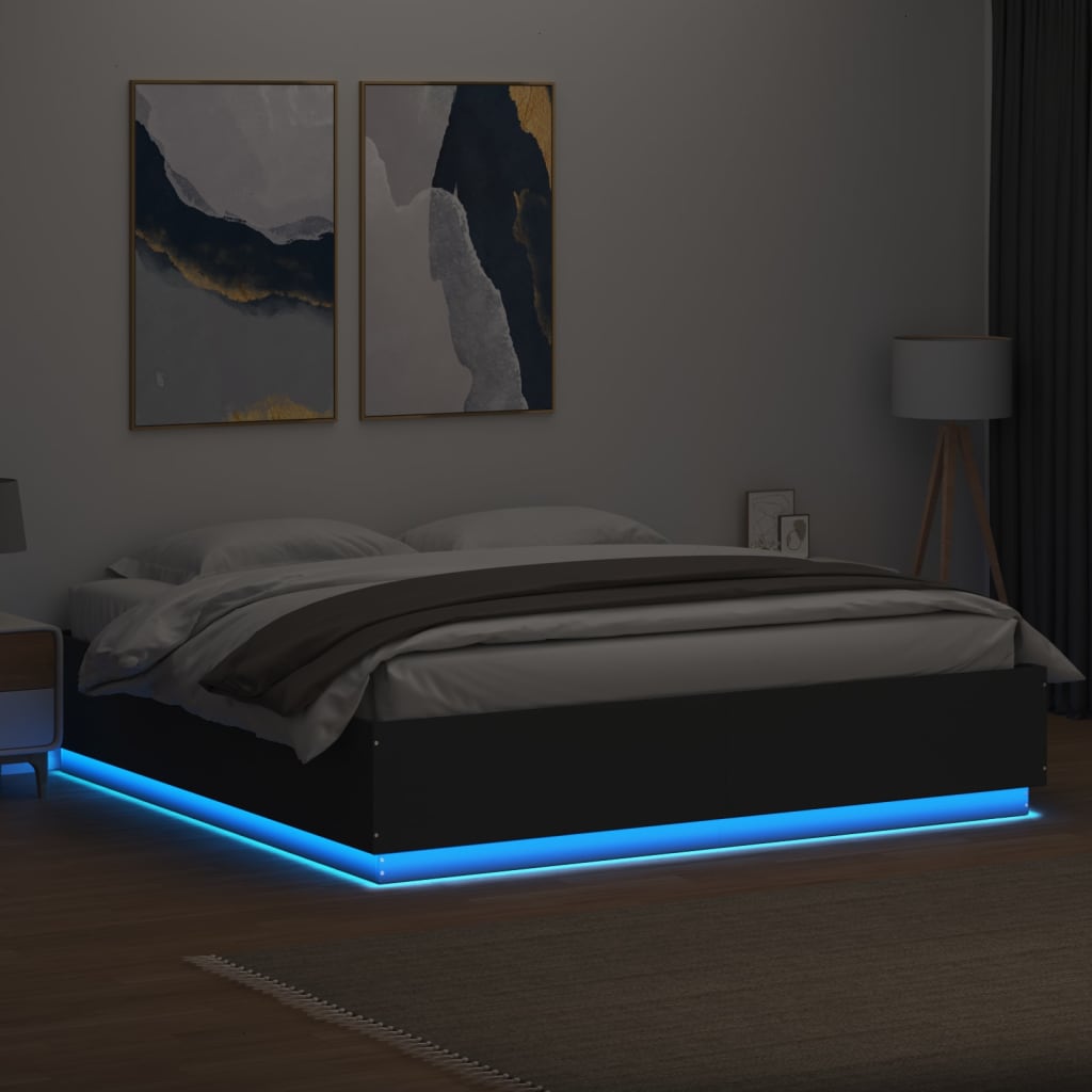 Cadre de lit avec LED sans matelas noir 200x200 cm - XIOS