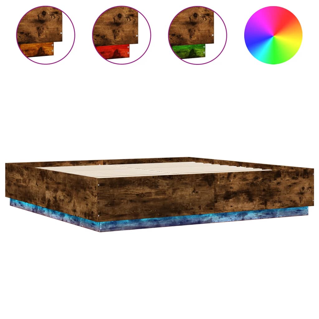 Cadre de lit avec LED sans matelas chêne fumé 200x200 cm - XIOS