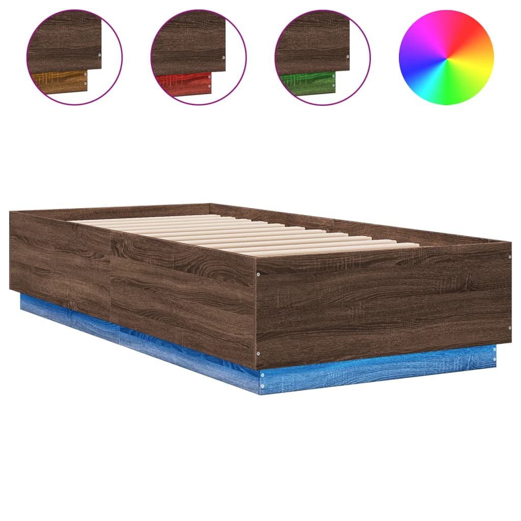 Cadre de lit avec LED sans matelas chêne marron 90x200 cm - XIOS