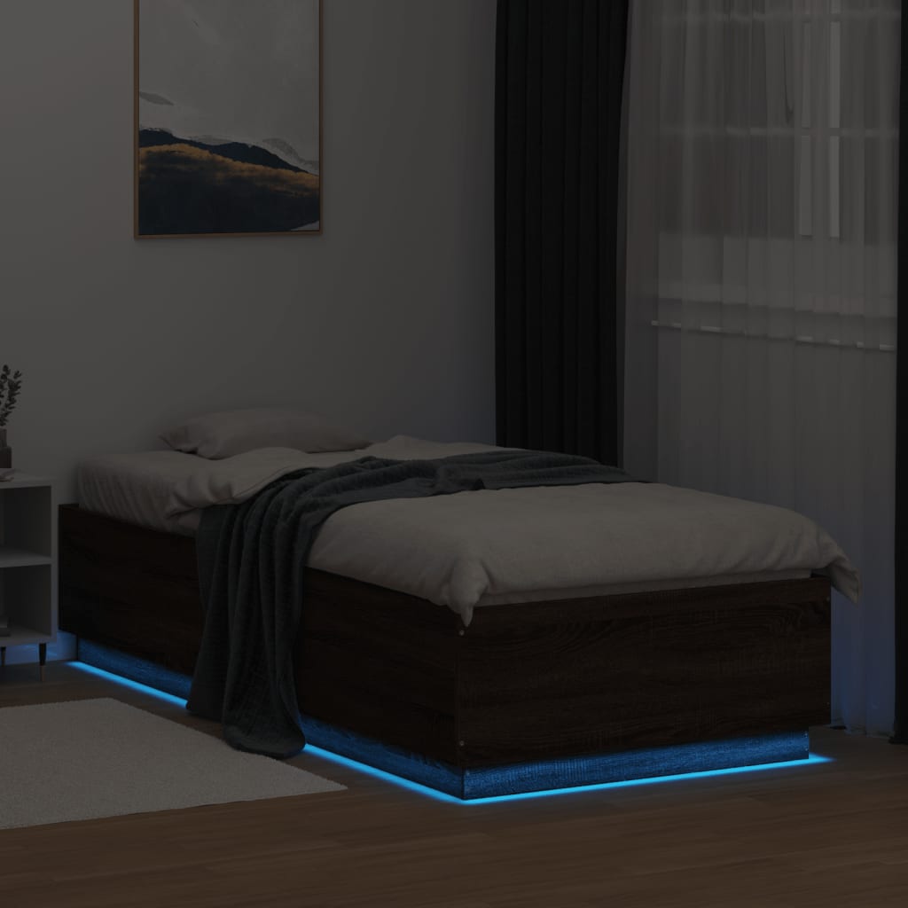 Cadre de lit avec LED sans matelas chêne marron 90x200 cm - XIOS