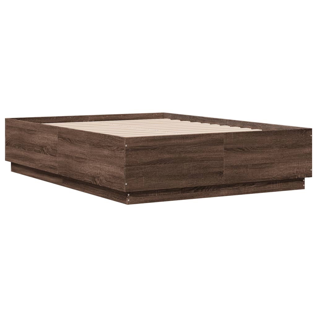 Cadre de lit avec lumières LED chêne marron 140x190 cm Lits & cadres de lit vidaXL   