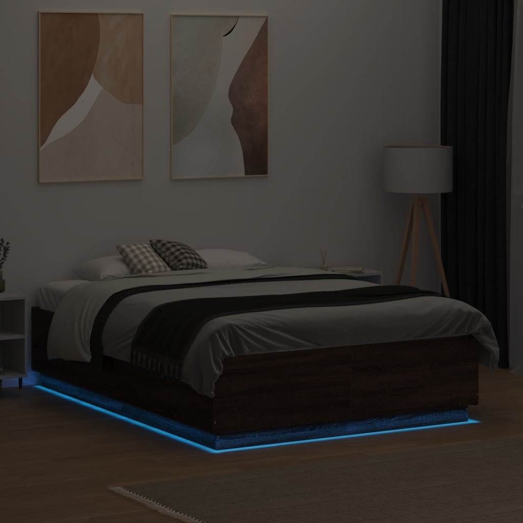 Cadre de lit avec lumières LED chêne marron 140x190 cm Lits & cadres de lit vidaXL   