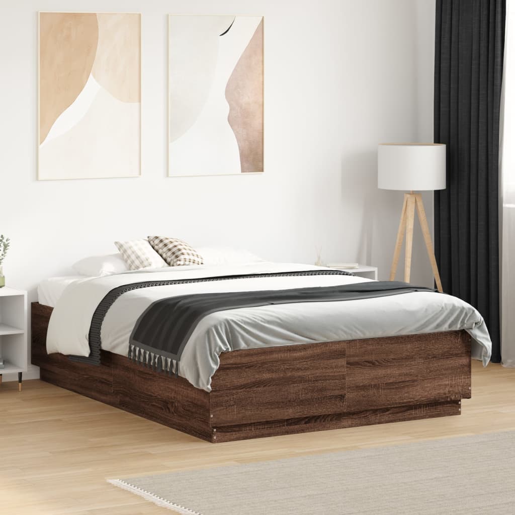 Cadre de lit avec lumières LED chêne marron 140x190 cm Lits & cadres de lit vidaXL   