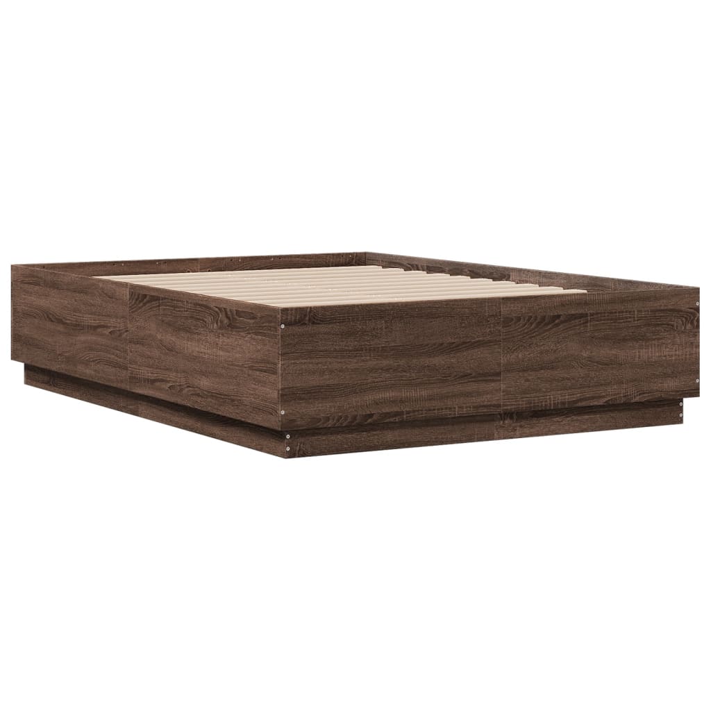 Cadre de lit avec lumières LED chêne marron 140x190 cm Lits & cadres de lit vidaXL   