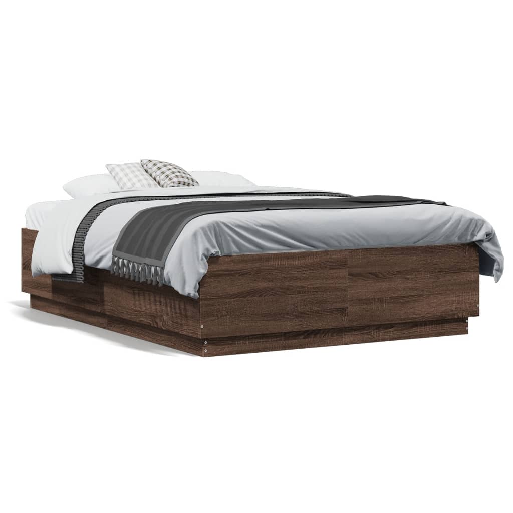 Cadre de lit avec lumières LED chêne marron 140x190 cm Lits & cadres de lit vidaXL   