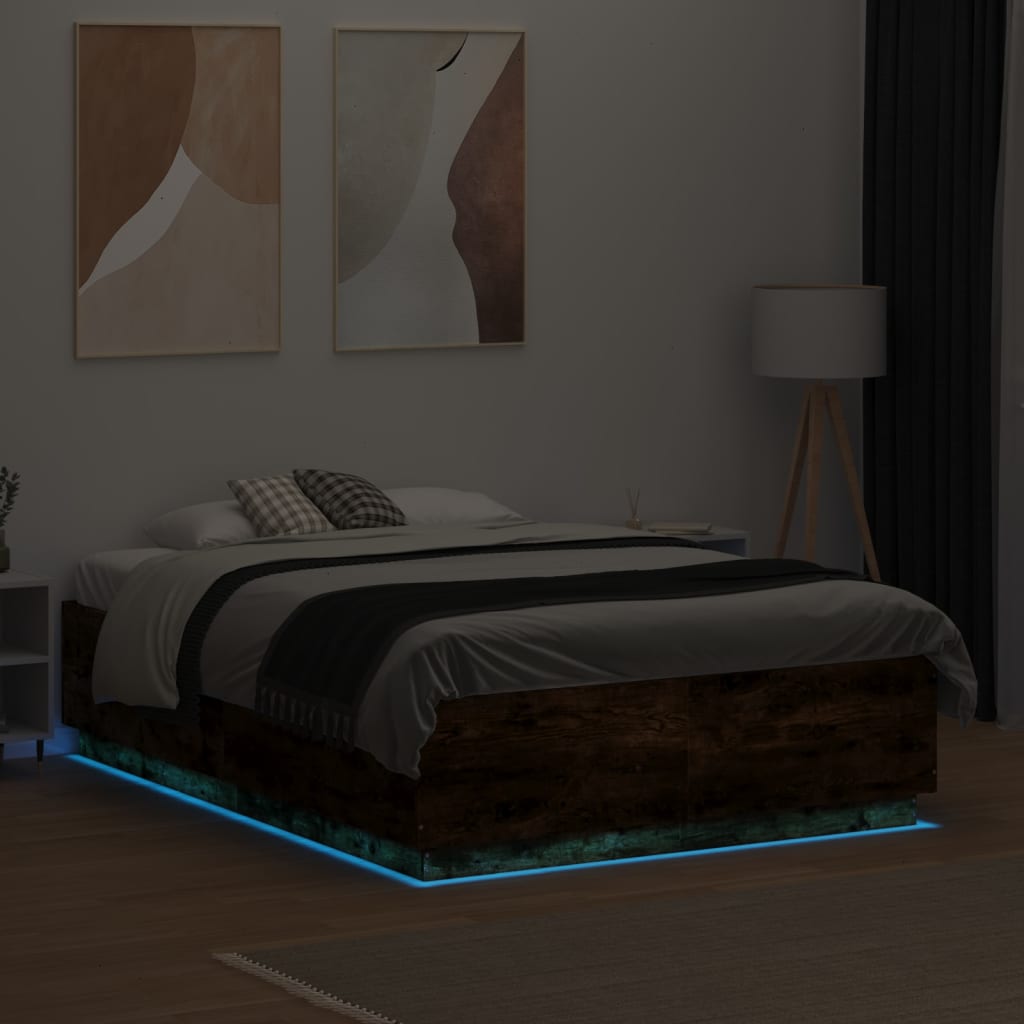 Cadre de lit avec LED sans matelas chêne fumé 135x190 cm - XIOS