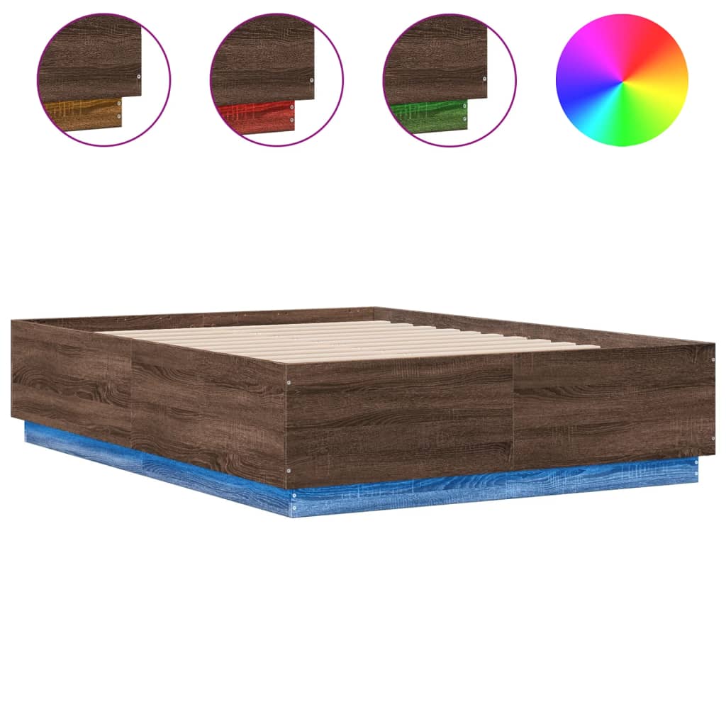 Cadre de lit avec LED sans matelas chêne marron 135x190 cm - XIOS